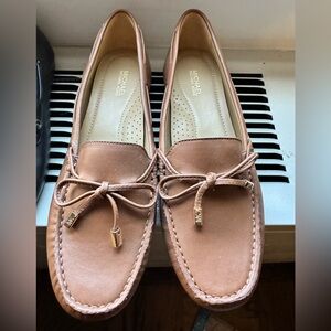 Michael Kors Cognac Leather Slip-On Moccasins with Gold Accents